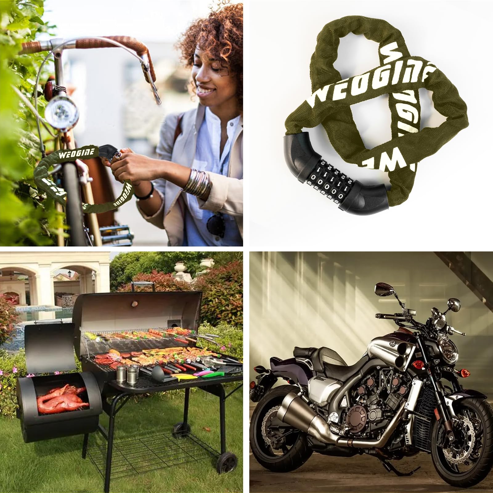 Lucchetto per bicicletta con numeri e alto livello di sicurezza, lucchetto a catena per bicicletta, serratura a combinazione a 5 cifre, per bicicletta, scooter, moto, porta, cancello, recinzione