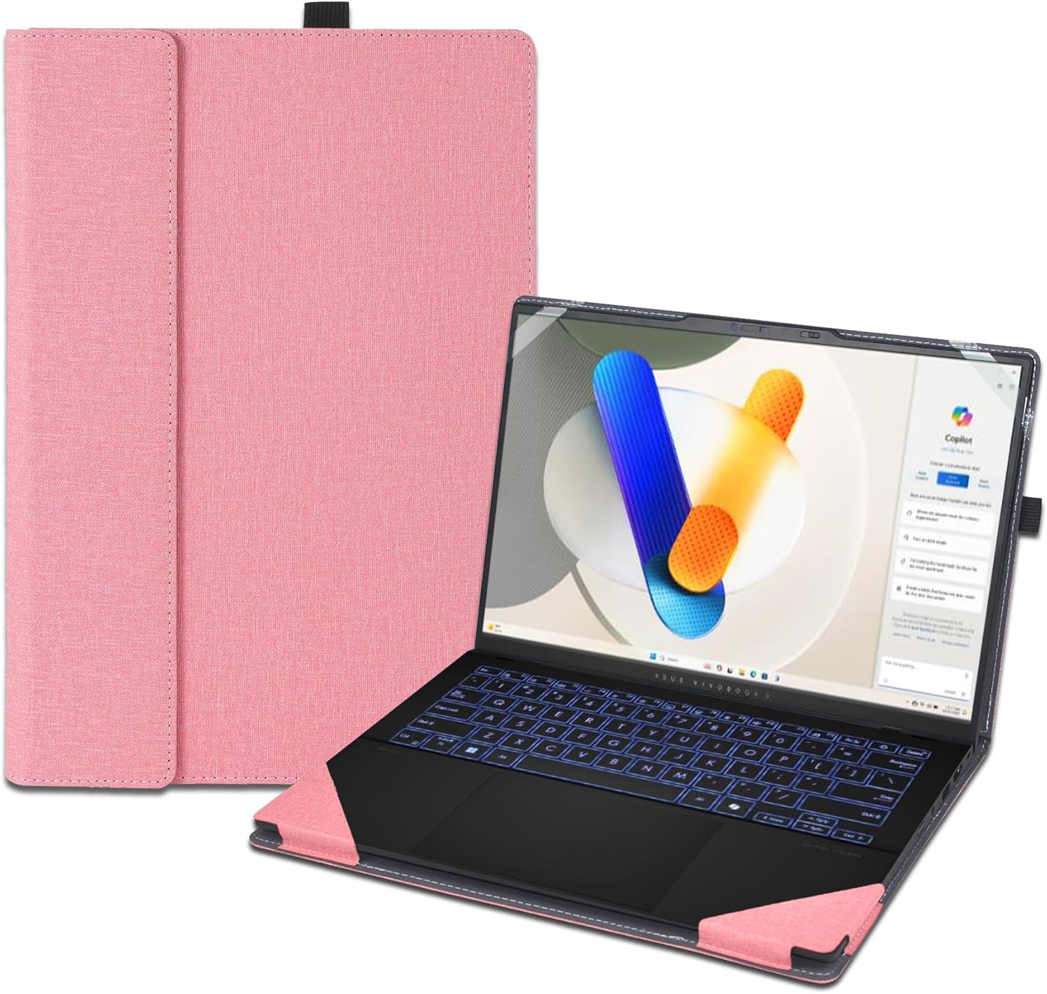 2024 New Laptop Cover Case for 14 inch ASUS Zenbook 14 OLED UX3405 UM3406 & for Vivobook S 14 OLED S5406 M5406,PU Leather Protective Sleeve Bag with Heat Dissipation Bracket (Dark Blue)