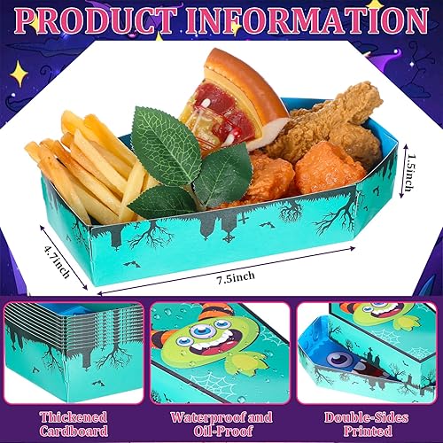 Miniatura 10 de 48 bandejas de papel desechables de Halloween para ataúd de Halloween, bandejas para nachos, cesta de servir truco o trato, botes de comida