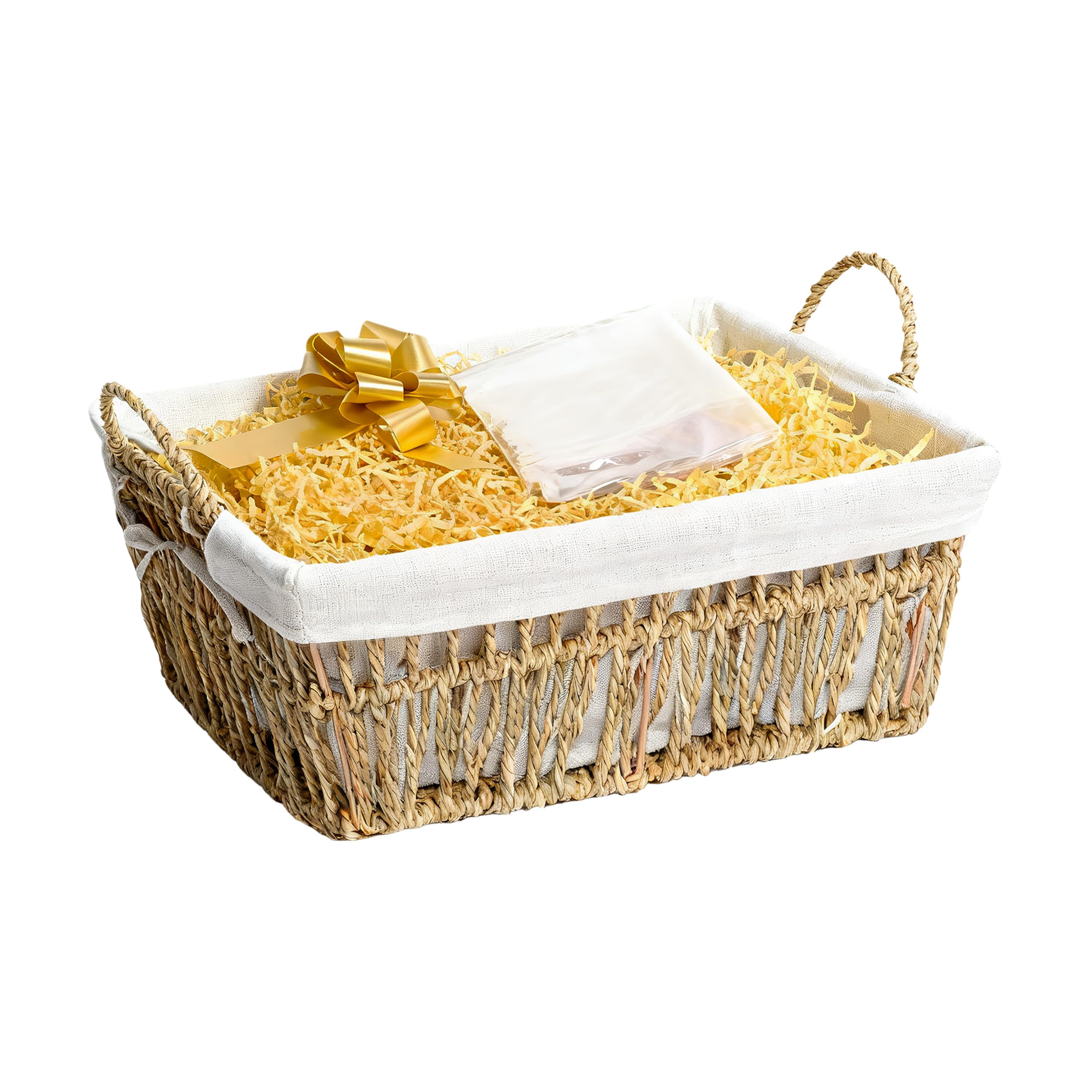 Wickerfield Seagrass Basket, Beige Filling Gift Hamper Basket Kit With Shredded Paper, Make Your Own Gift Hamper, Woven Wicker Basket With Lining, Paper Rope And Seagrass Baskets With Handle (Seagrass Basket, Beige Filling)