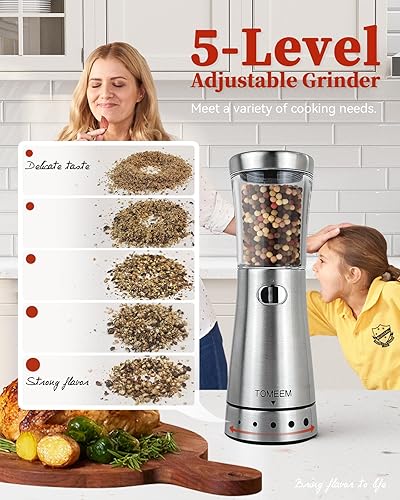 Miniatura 2 de Juego de molinillo eléctrico de sal y pimienta con base de almacenamiento, juego de molinillo de sal y pimienta recargable de acero inoxidable con