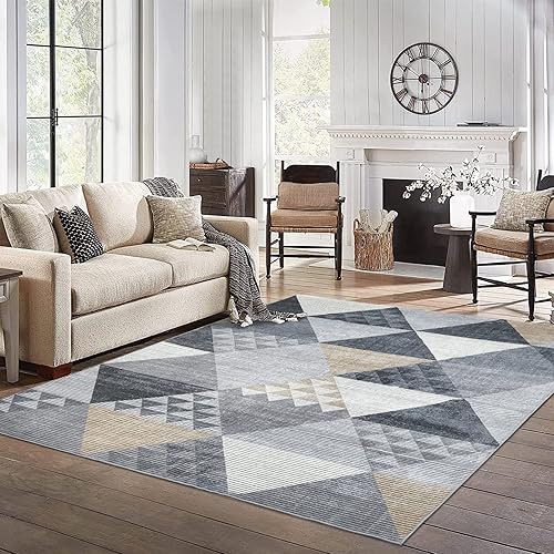 Miniatura 7 de Alfombra geométrica de 8 x 10 pies, moderna para interiores, con estampado triangular, enrejado, alfombra de terciopelo, alfombra de acento