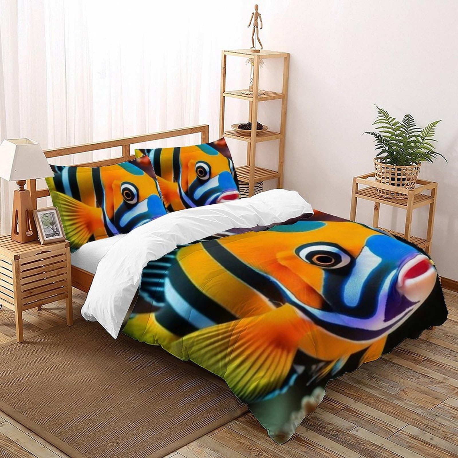 Housse de couette 200x200 poisson clown lit double enfant avec taies 3D
