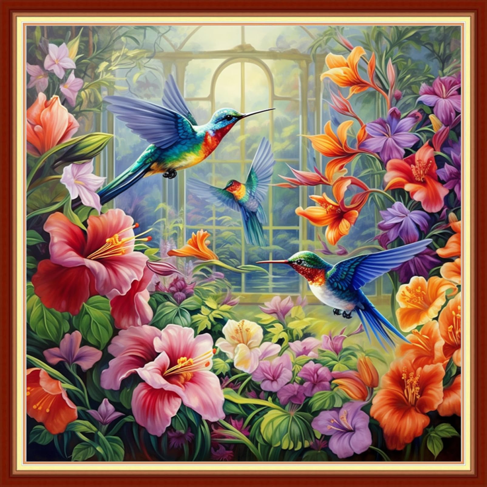 Funxvoot Stamped Cross Stitch Kits Beginners Full Range of Embroidery Kits for Adults 11CT Embroidery Patterns Needlepoint Kits Printed Cross Stitch Kits - (Colorful Flower Hummingbird 18x18 inchs)
