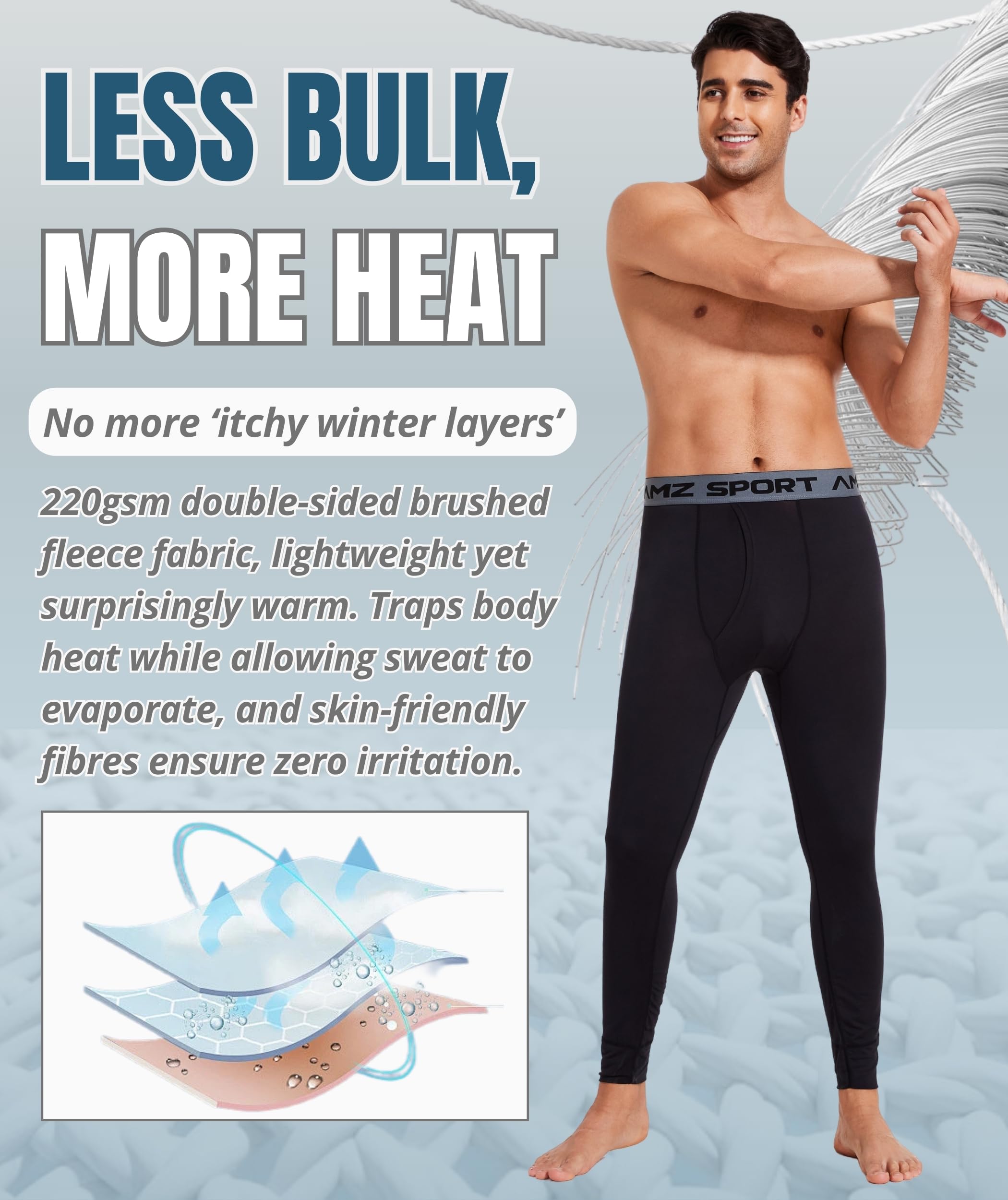 AMZSPORT Calecon Long Thermiques Homme pour Ski Hiver Extérieur