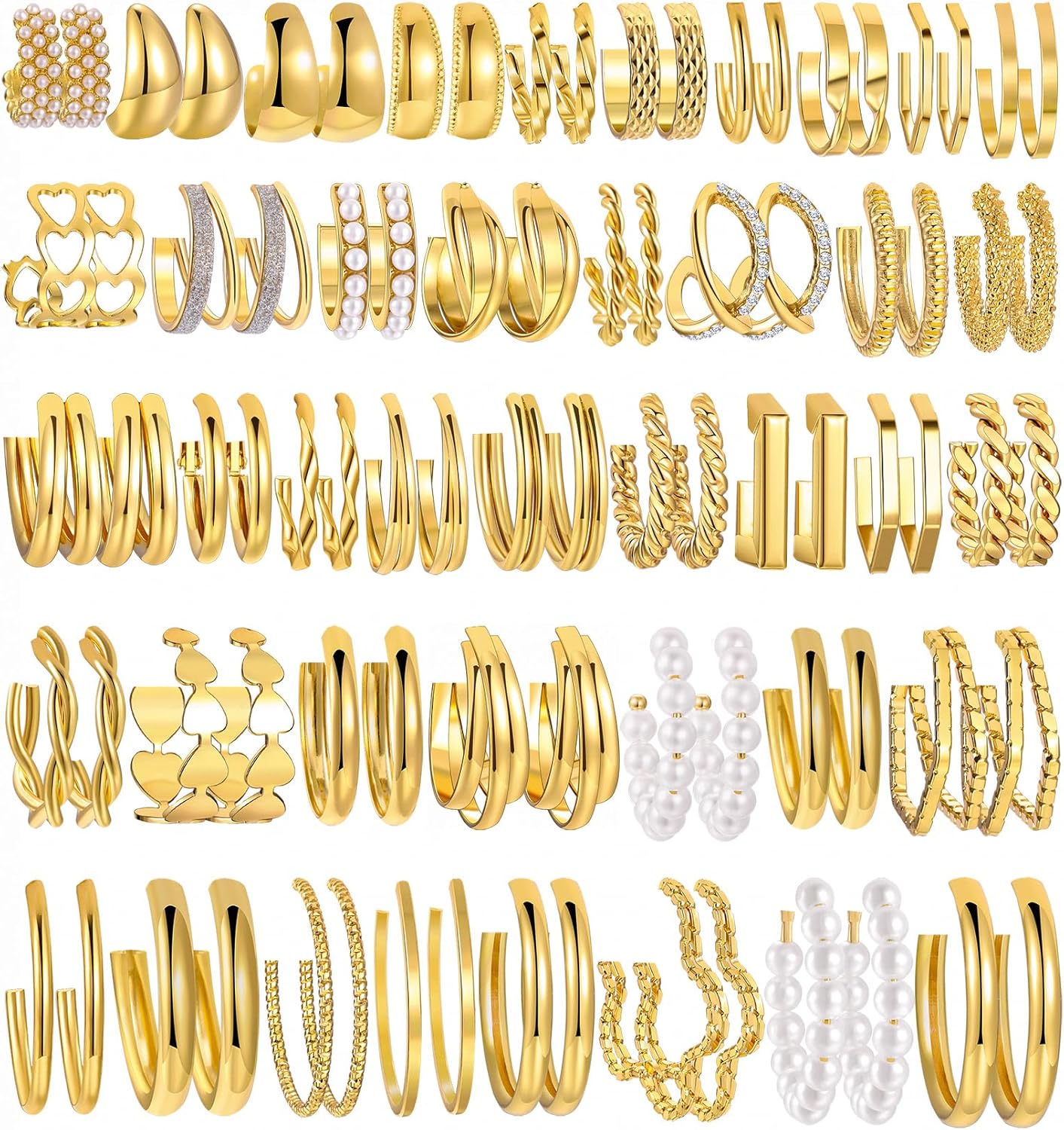 42 Pairs Gold Hoop Earrings Set for Women, Chunky Gold Earrings Multipack, Trendy Hypoallergenic Silver Hoop Earring Pack (Style4-gold)