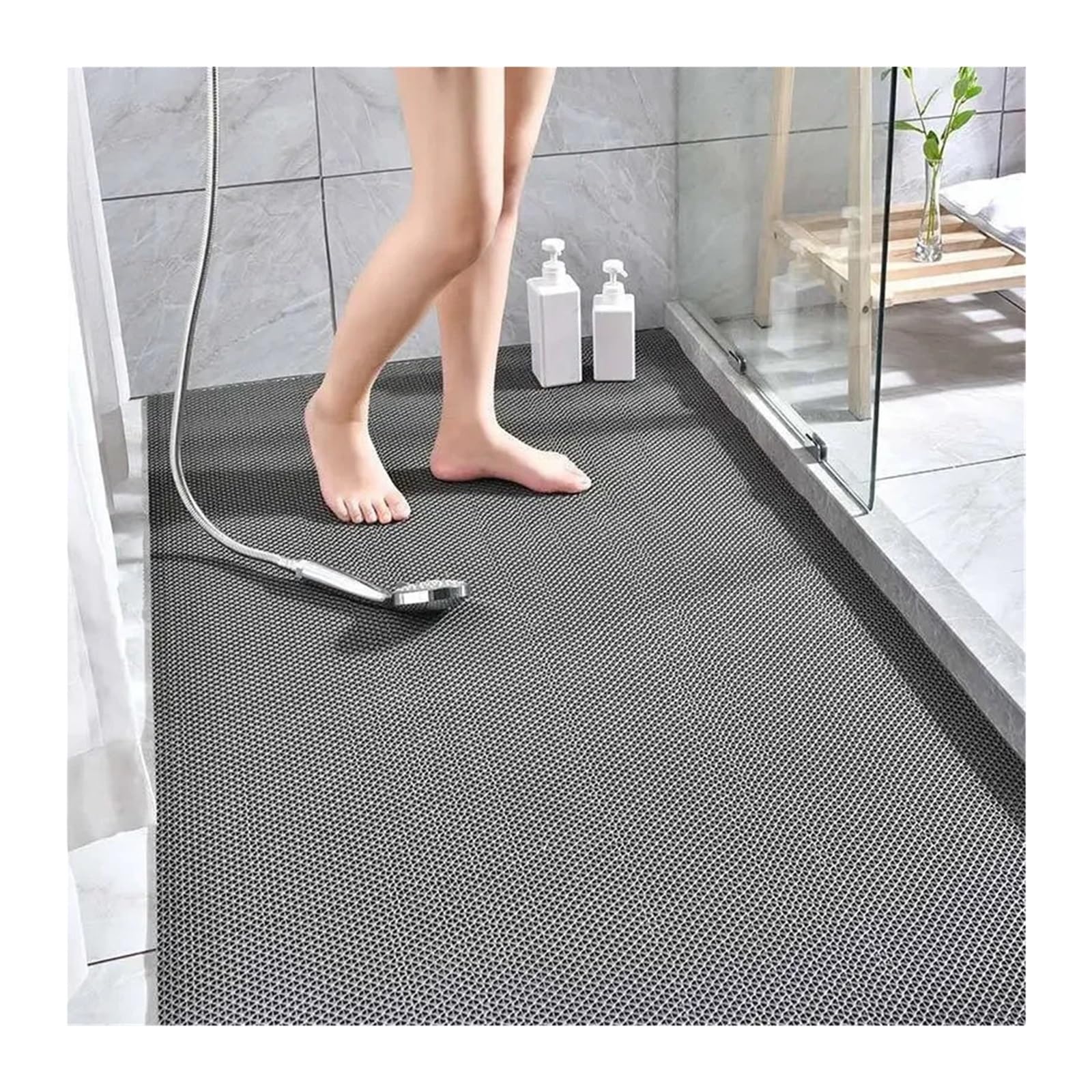 Tapis de sol en PVC gris 40x90 cm à maillage technique pour douche et espaces extérieurs