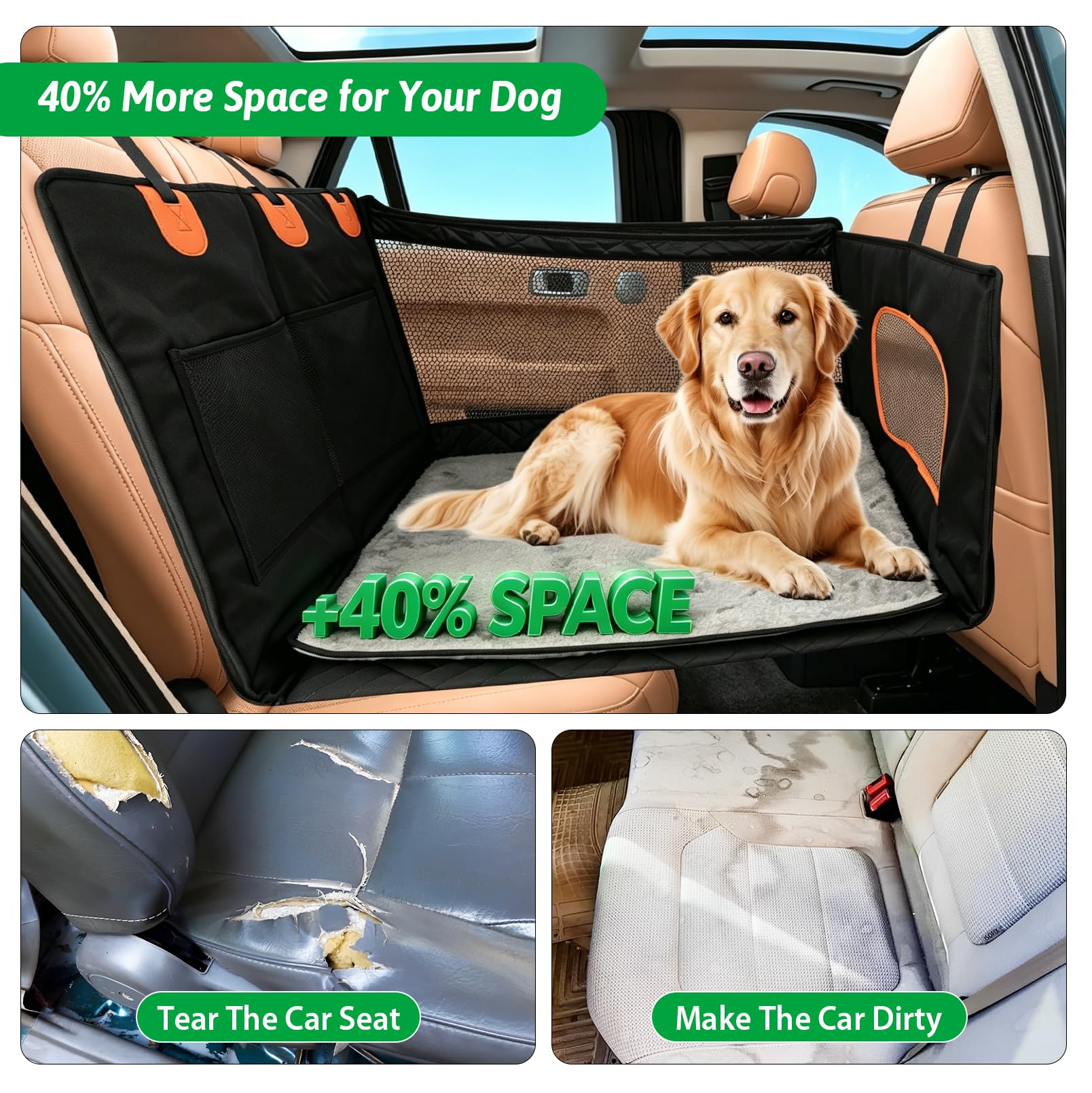 LIROPAU Extra Stabiler Hunde Autositz für Großer Mittlere Hunde | Verstärkung Extra Stabiler Hunde Autositz, Extender-Abdeckung mit 3 Mesh Fenstern für Pkw, SUV und Lkw