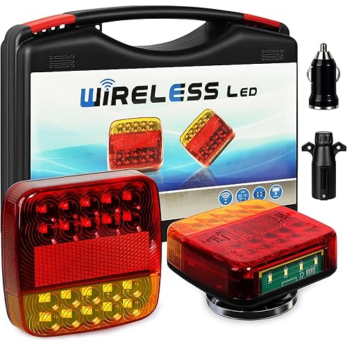 Wireless Magnetic Trailer Lights – Rechargeable LED Trailer Light Kit with Turn, Brake, Stop Lights, No Wiring Needed - Portable Wireless Lights for Truck, RV, Boat, Camper, Caravan, Utility Trailers