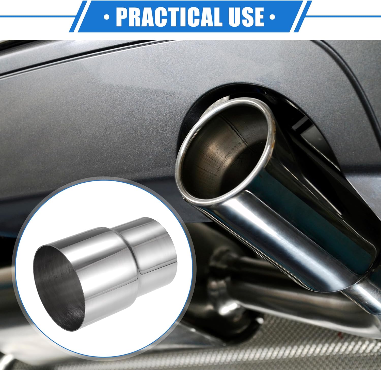 2 Pcs Exhaust Pipe Adapter Connector Reducer, 3" ID - 3.5" ID Exhaust Adapter Universal for Car Truck Pickup Durable Stainless Steel Silver Tone