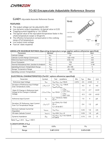 Miniatura 4 de Chanzon TL431 TO-92 Regulador de voltaje ajustable positivo IC, regulador positivo de tres terminales para administración de energía