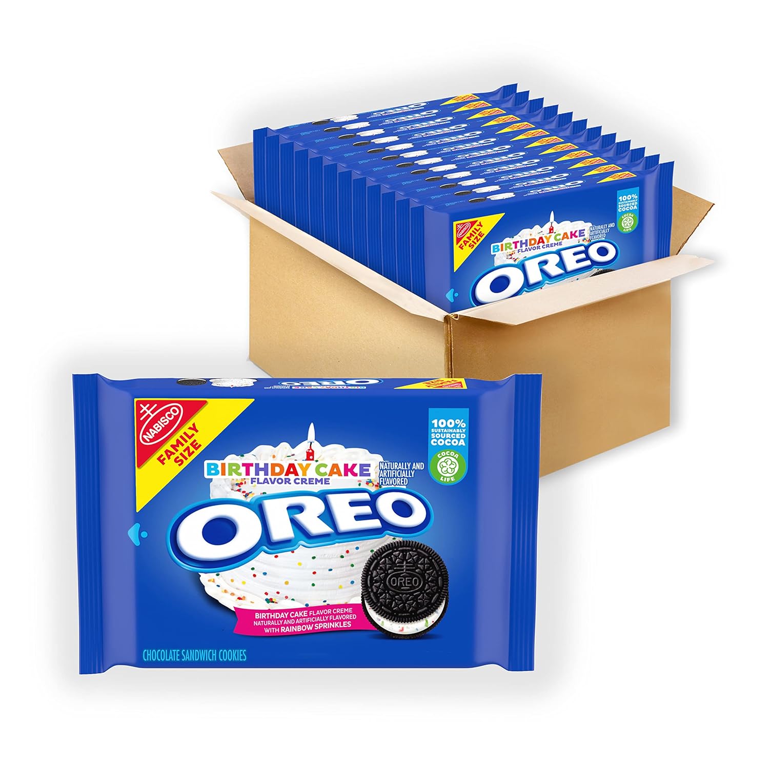OREO Birthday Cake Creme Chocolate Sandwich Cookies, Family Size, 12 17 oz Packs