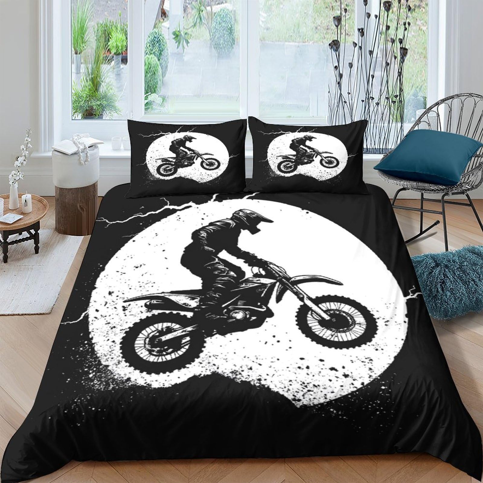 Ctjqhvkz Style-10 3D Printed Motocross Rider Fitted Sheet Microfiber Black Motorcycle Silhouette Bed Cover For Bedroom Dorm Room Mattress Protection Single（135X200cm）