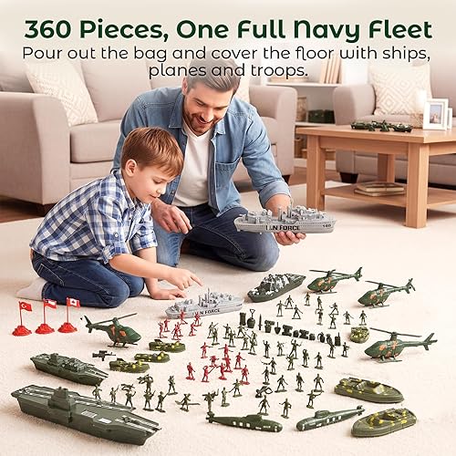 Miniatura 2 de 3 otters 360 piezas Juego de soldados del ejército de 360 piezas, juguetes de soldados de plástico del ejército con portaaviones militares,
