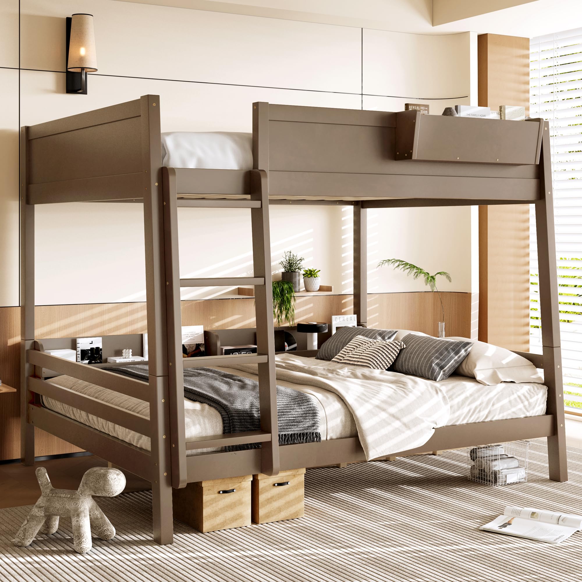 Bellemave Queen Over Queen Bunk Bed with Storage Shelves