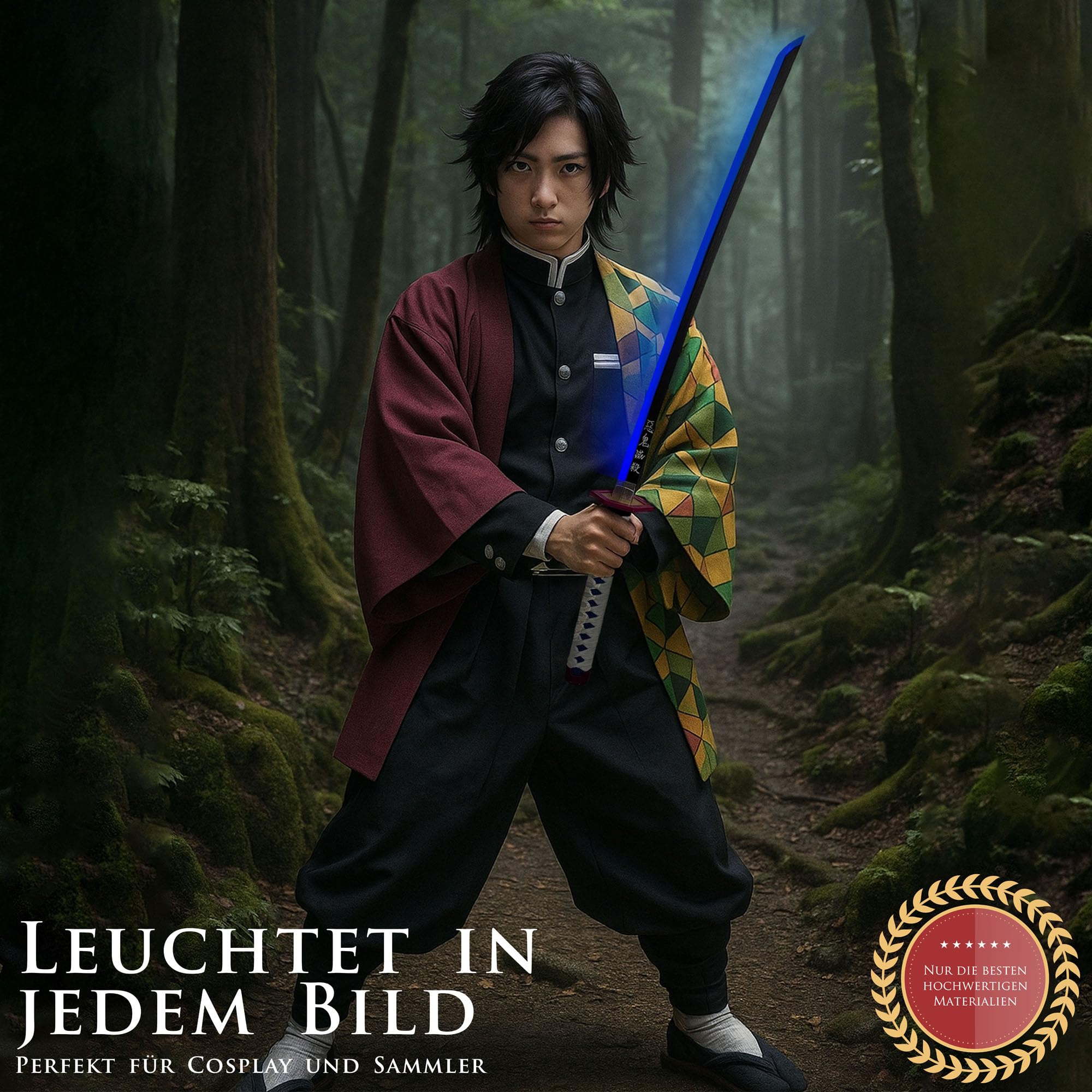 Demon Slayer - Schwert, Lichtschwert, Laserschwert, Lightsaber, Katana LED, Samurai Sword mit LED Klinge mit Scheide, Animefans, Anime Cosplays, für Erwachsene und Kinder (Giyuu Tomioka)