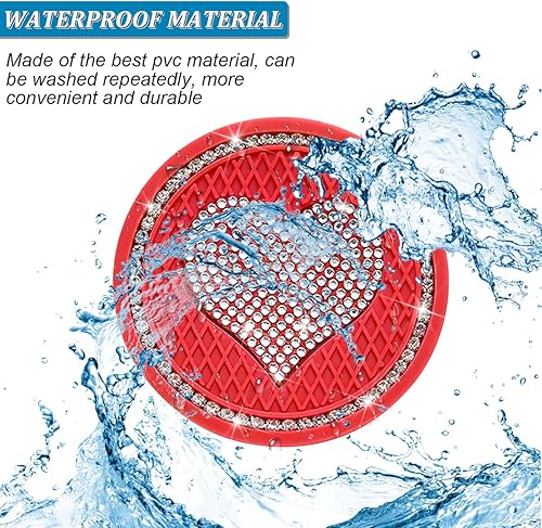 Miniatura 5 de ipelo - Posavasos para automóvil con diseño de corazón, 2 posavasos universales de cristal con diamantes de imitación de corazón, lindo tapete