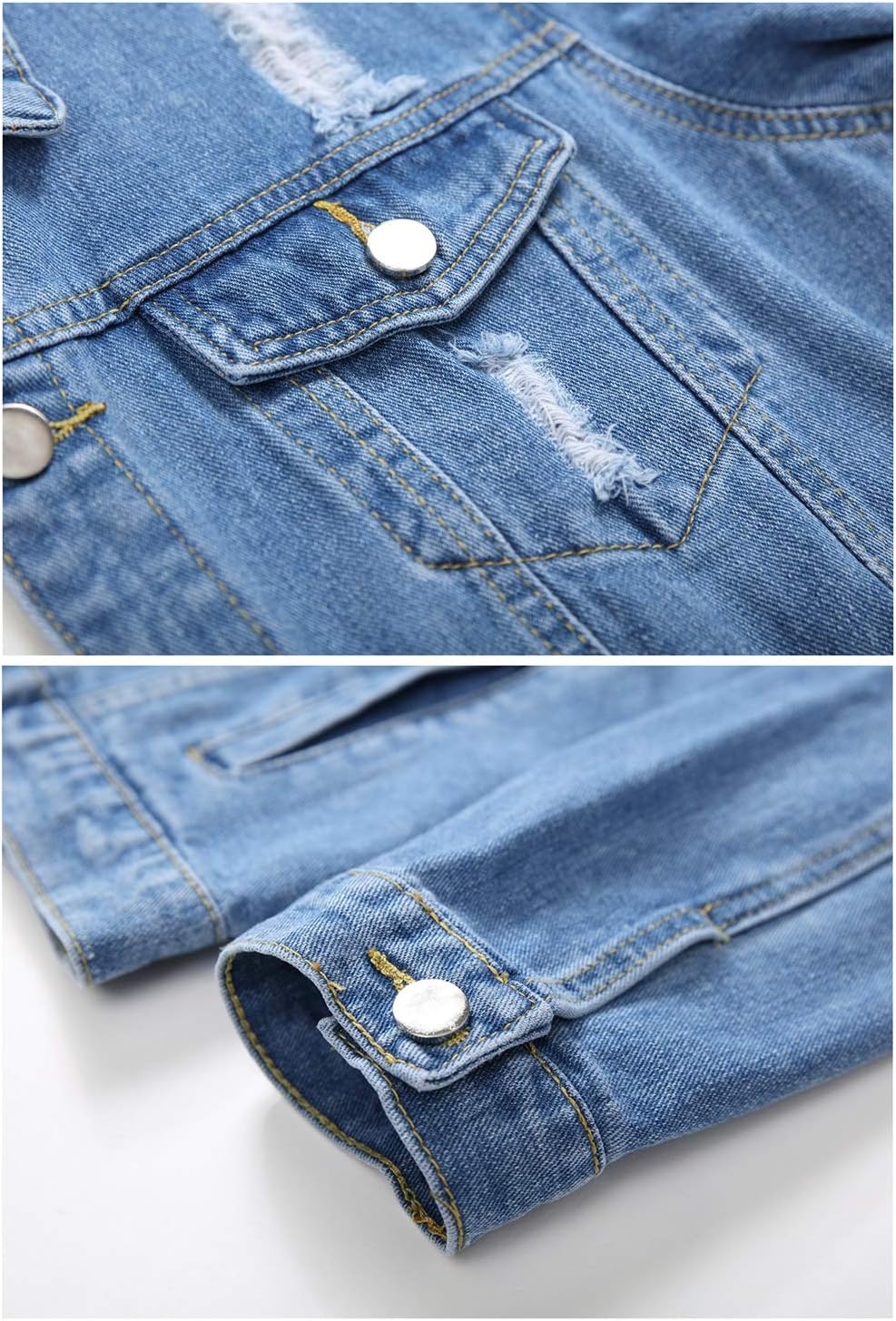LZLER Jean Jacket for Men,Separable Left&Right Ripped Slim Fit Mens Denim Jacket - Image 4