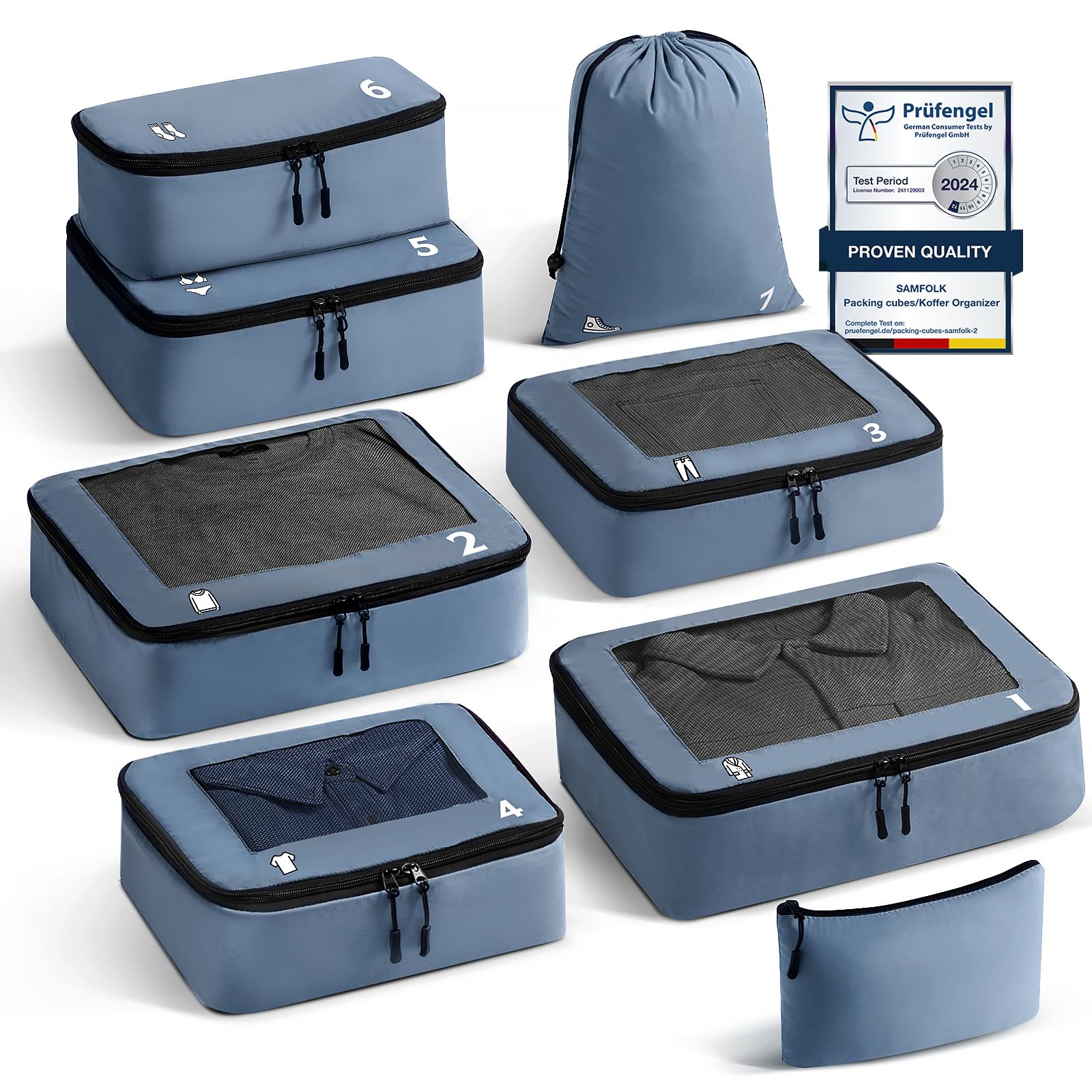 8 pièces Organisateur Valise Rangement Valise Packing Cubes, Sac Rangement Valise Voyage pour les Sacs à Dos de Bagages Blue