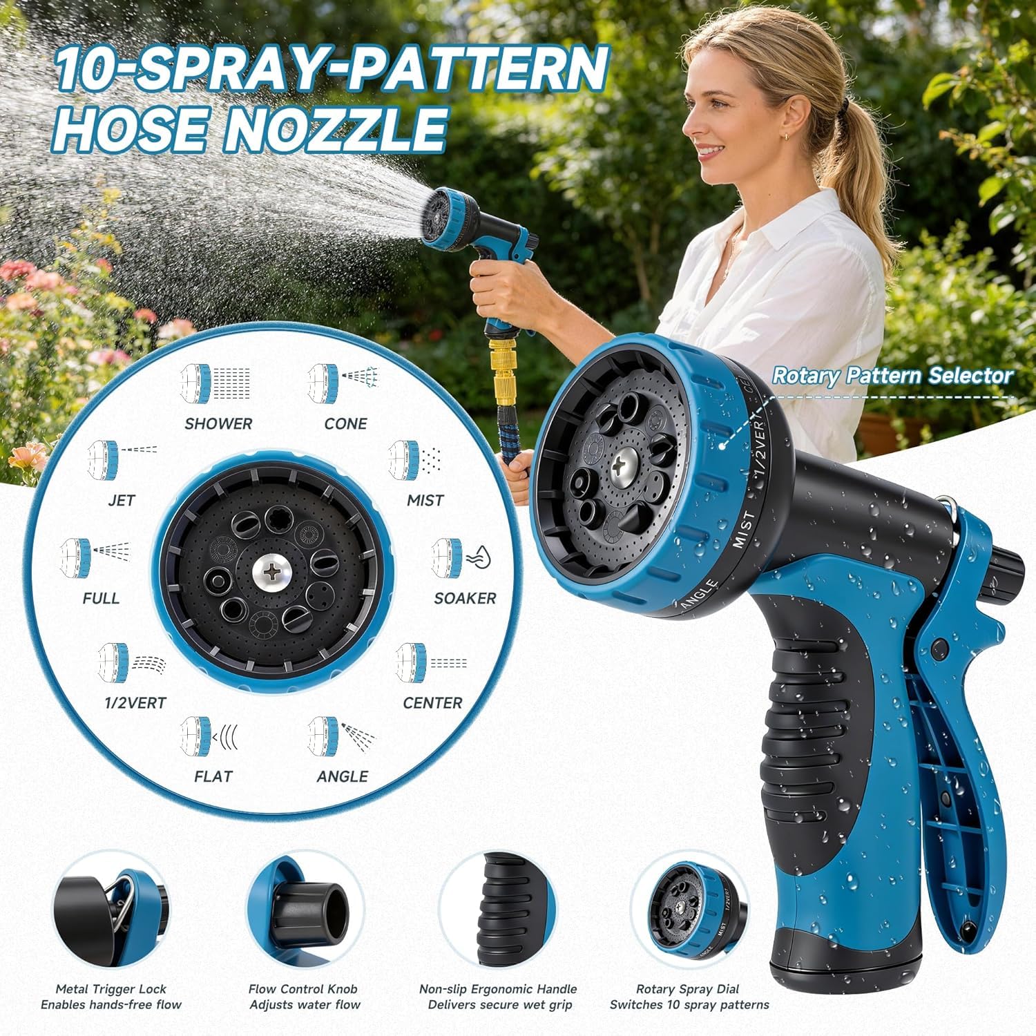 Tubo da Giardino Estensibile con Ugello A 10 Getti, Anti-attorcigliamento, A Prova di Perdite, Leggero E Flessibile, Raccordi in Lega da 3/4 E 1/2 per Facilitare Il 30 M (100 Ft)
