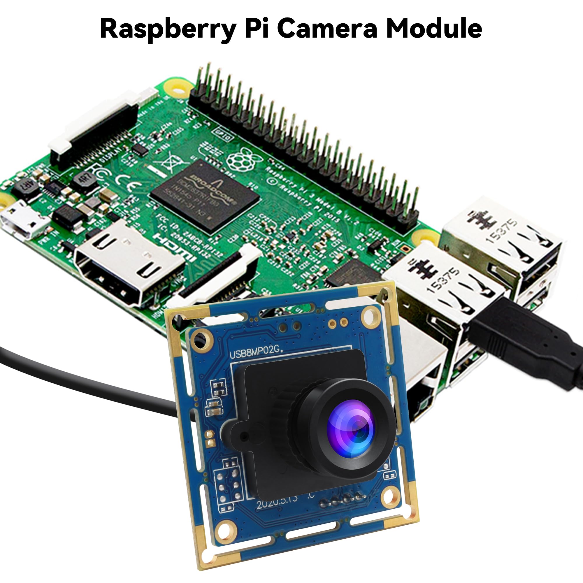 Módulo de cámara USB 8MP IMX179-3264x2448 HD Mini cámara web con lente de 2.1 mm, UVC Plug & Play para impresora 3D/máquina industrial/robot, compatible con Windows/Linux/Mac/Android