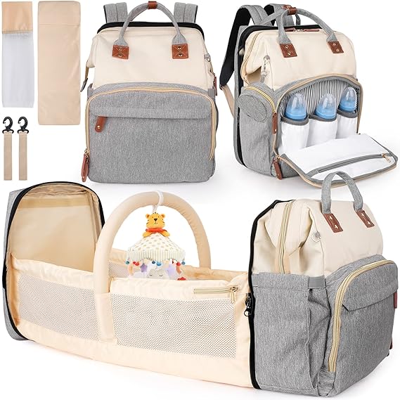 Diaper Bag Backpack,Multifunctional Diaper Backpack with Changing Pad,Large Capacity Diaper Bag for Baby Boy and Girl,Travel Baby Bag for Moms Dads,Baby Registry Search,Baby Shower Gift?Beige?, Beige, Beige, Travel