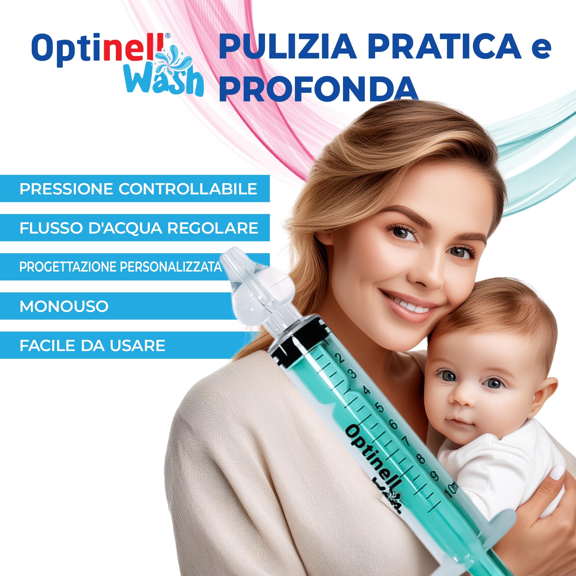 Optinell Wash – Siringa per Lavaggi Nasali Bambini 10ml con Beccuccio in Silicone Morbido | Kit Lavaggio Nasale per Neonato e Bambino | Senza BPA, Riutilizzabile, Igienico (2 Pezzi)