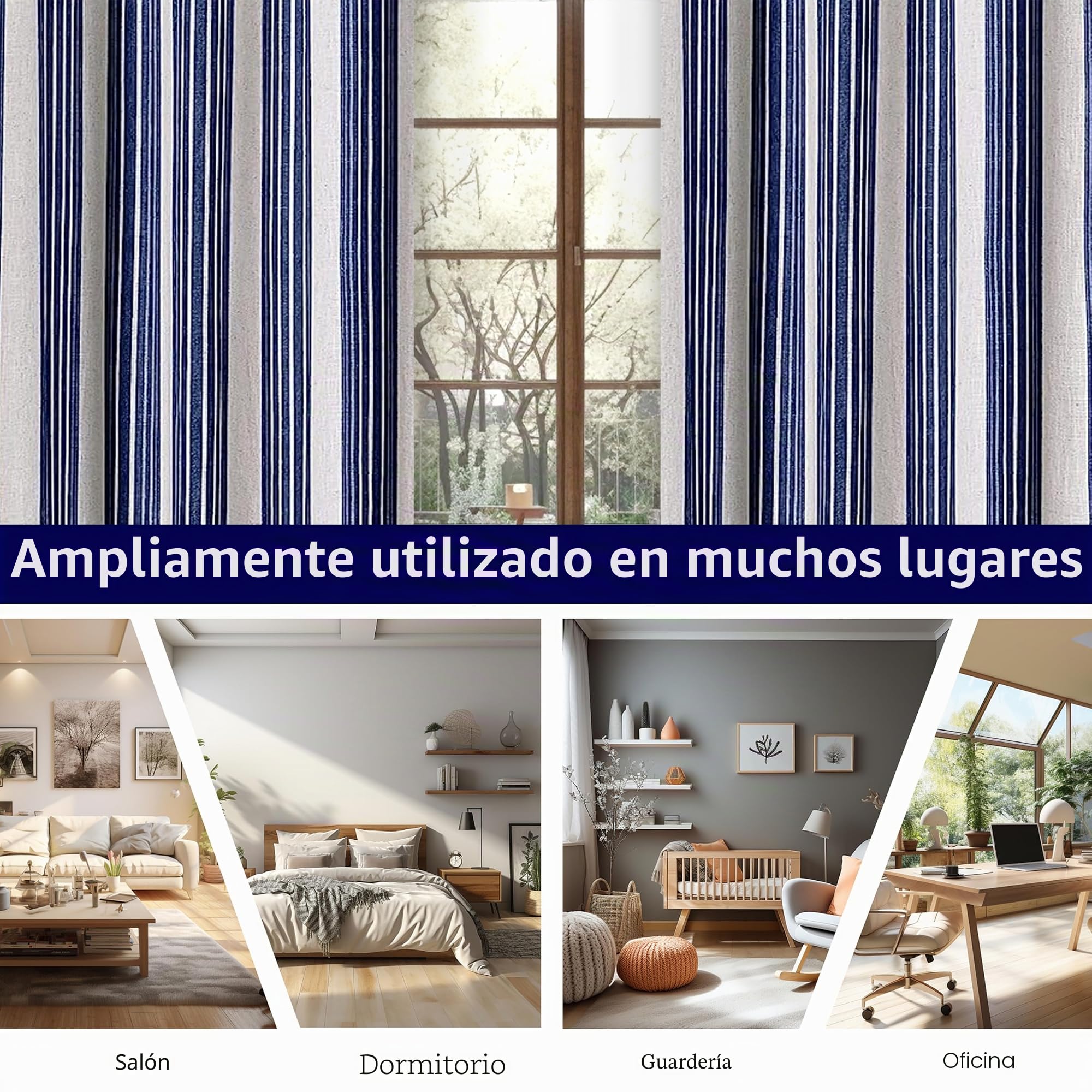 DriftAway Chris - Cortinas Opacas con Forro de Mezcla de Lino con patrón de Rayas Verticales, Aislamiento térmico y oscurecimiento de la habitación, Cortinas de Lino con Ojales para casa de Campo, 2