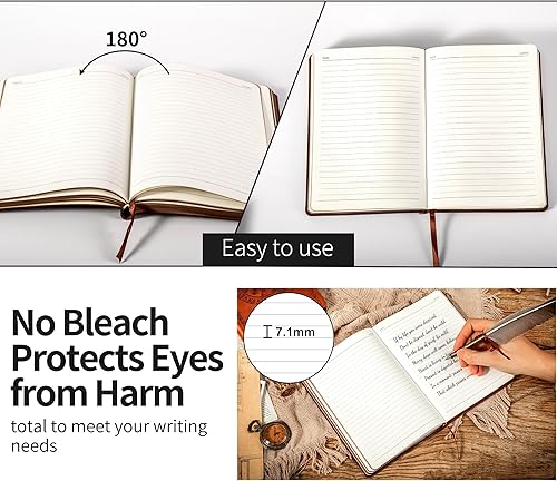 Miniatura 7 de Paquete de 2 diarios de cuero vintage para hombre, tapa blanda con páginas rayadas, se abre a 180, ideal para escribir o usar como diario de viaje,