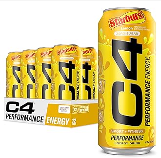 Cellucor C4 Performance Energy Drink | STARBURST Lemon | Zero Sugar Carbonated Preworkout Energy | 200mg Caffeine with Beta Alanine | 16 Fl Oz (12 Pack)