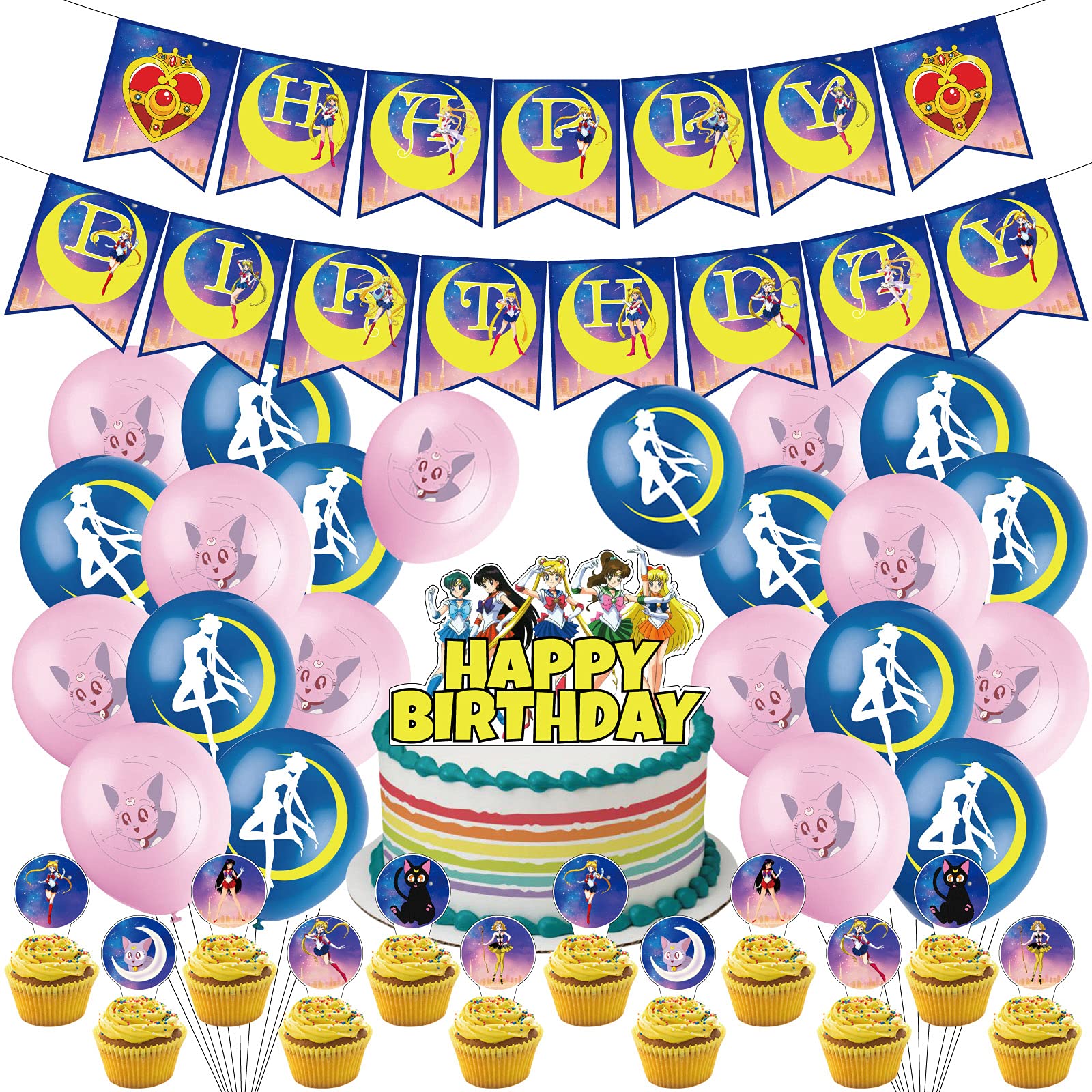 Buy 35 Pcs Moon Sailor Theme Birthday Party Supplies,Anime party Set