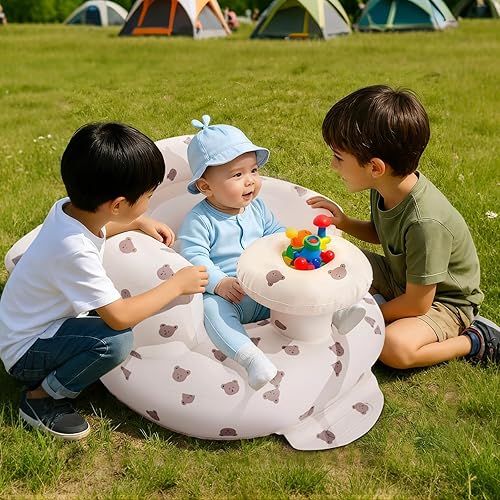 Miniatura 6 de Arscniek Asiento inflable para bebé con bomba de aire integrada, silla de bebé inflable con soporte trasero y bandeja, asiento de piso para bebés de