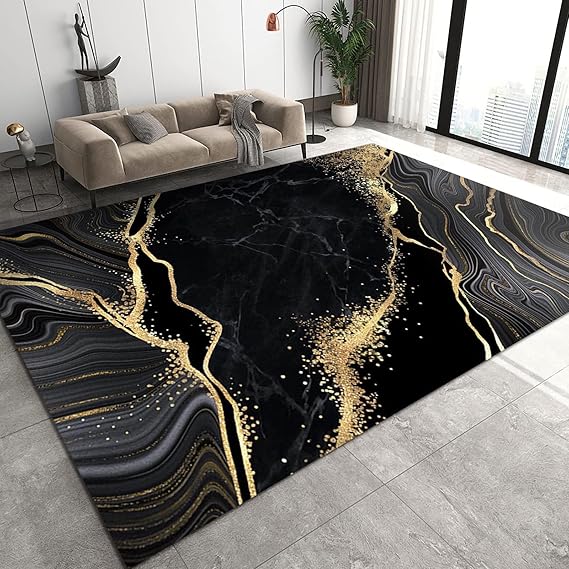 WILARE Runner Rugs 3x6ft, Luxury Black Gold Marble Living
