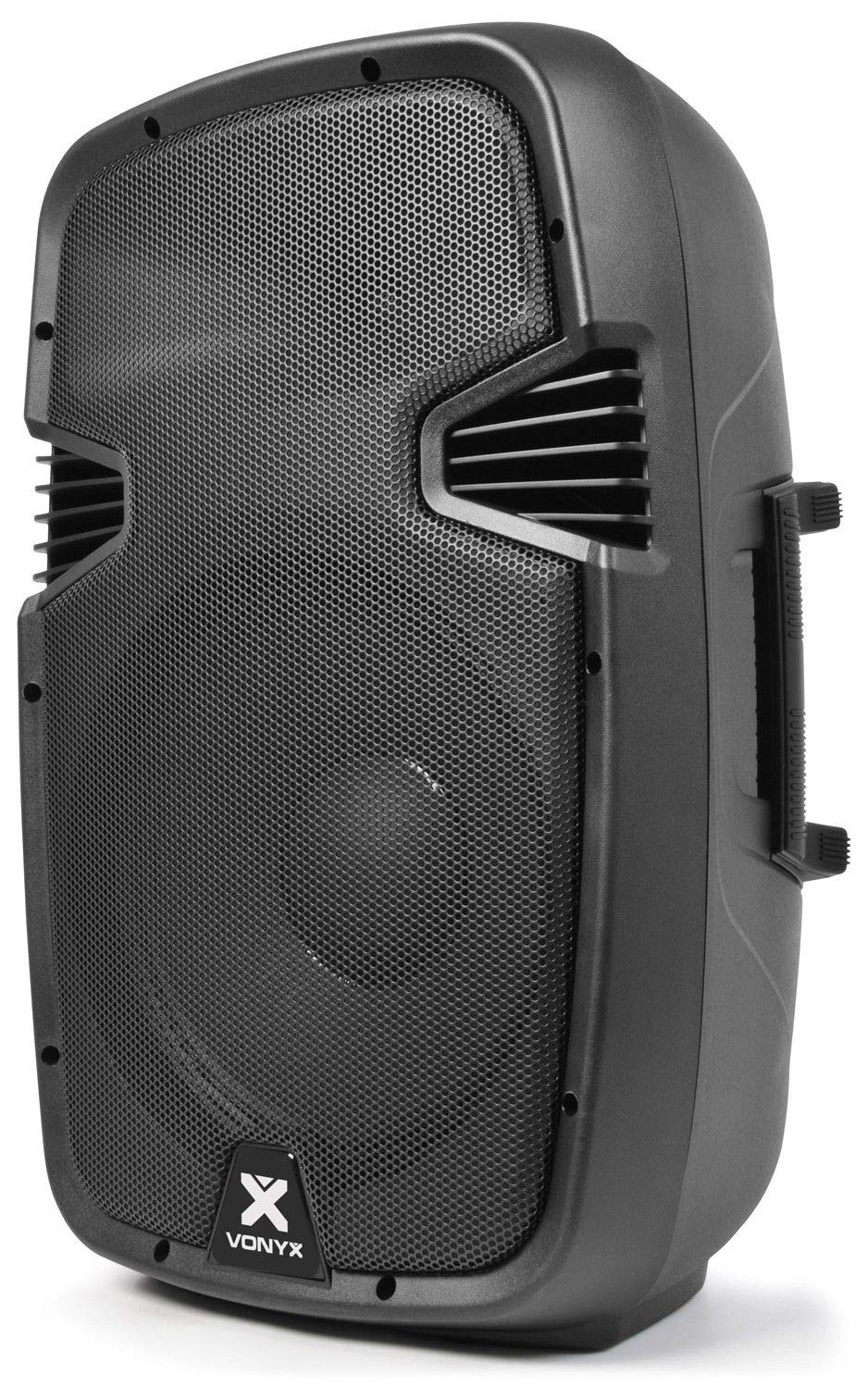 Vonyx SPJ-1200A PA Anlage, Akitvlautsprecher Set, 1200 Watt, 12 Zoll High End Musikbox mit Stativ, Fernbedienung, MP3-Player, Bluetooth, USB, DMX, Cinch, Party Boxen, Monitor Boxen, Karaoke, Schwarz
