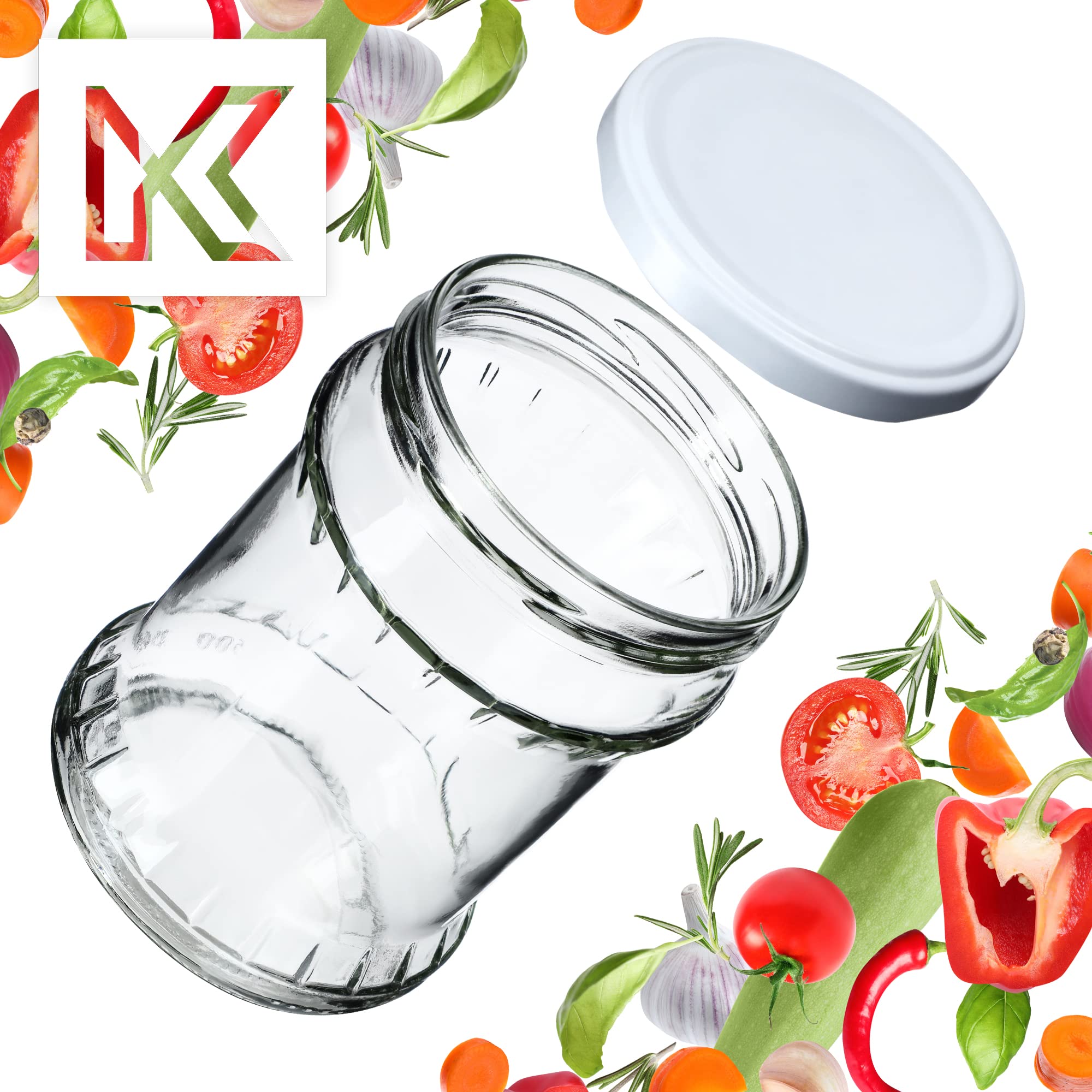 KADAX Tarros de conservas de 500 ml, tarros de almacenamiento con tapa de rosca, tarros de conserva, tarros de conserva, tarros redondos (blanco, 24 unidades)