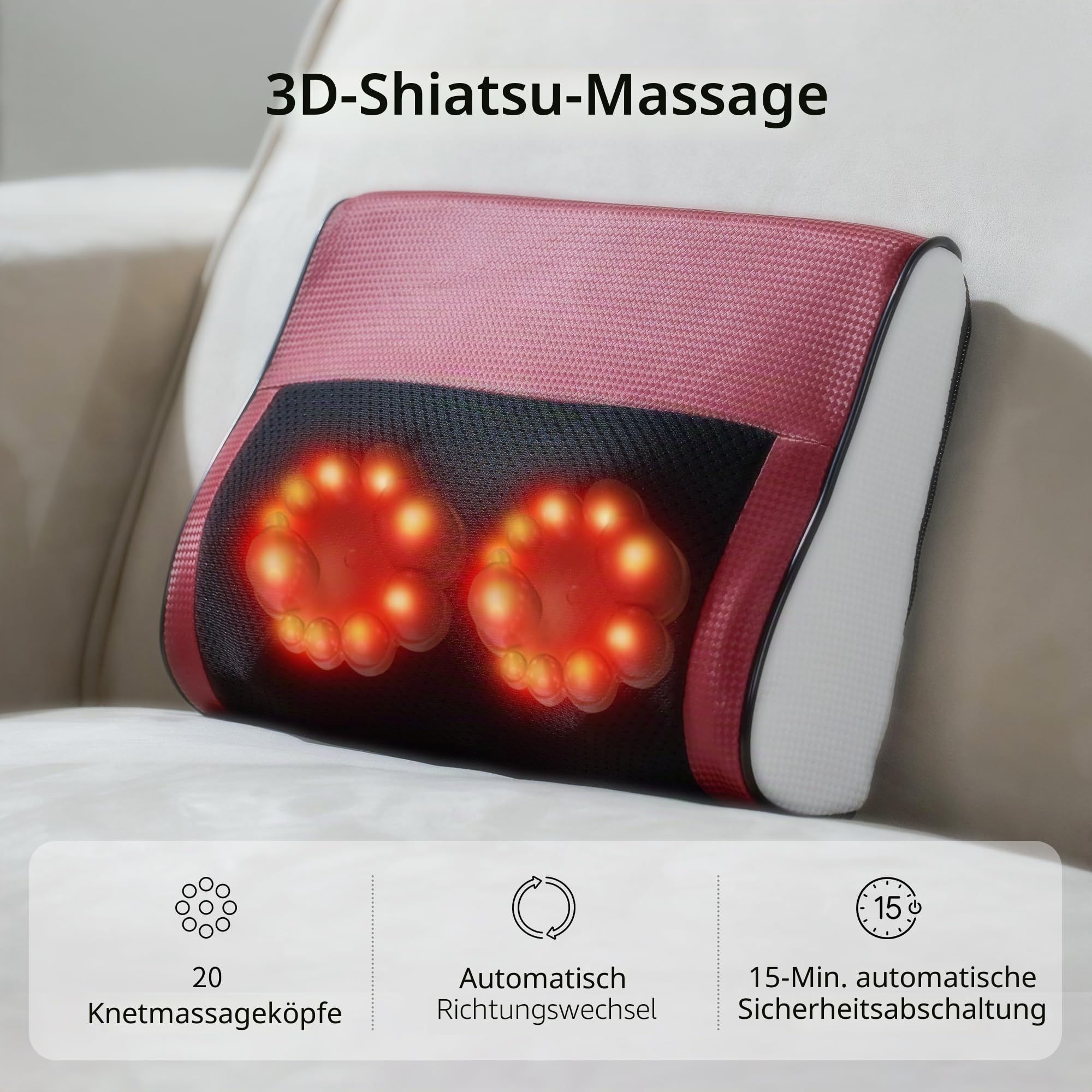 Real Relax Massagekissen für Rücken & Lenden,Nackenmassagegerät mit Wärme,Shiatsu 3D Rückenmassagegerät für Nacken,Rücken,Beine,Geschenke für Männer, Frauen