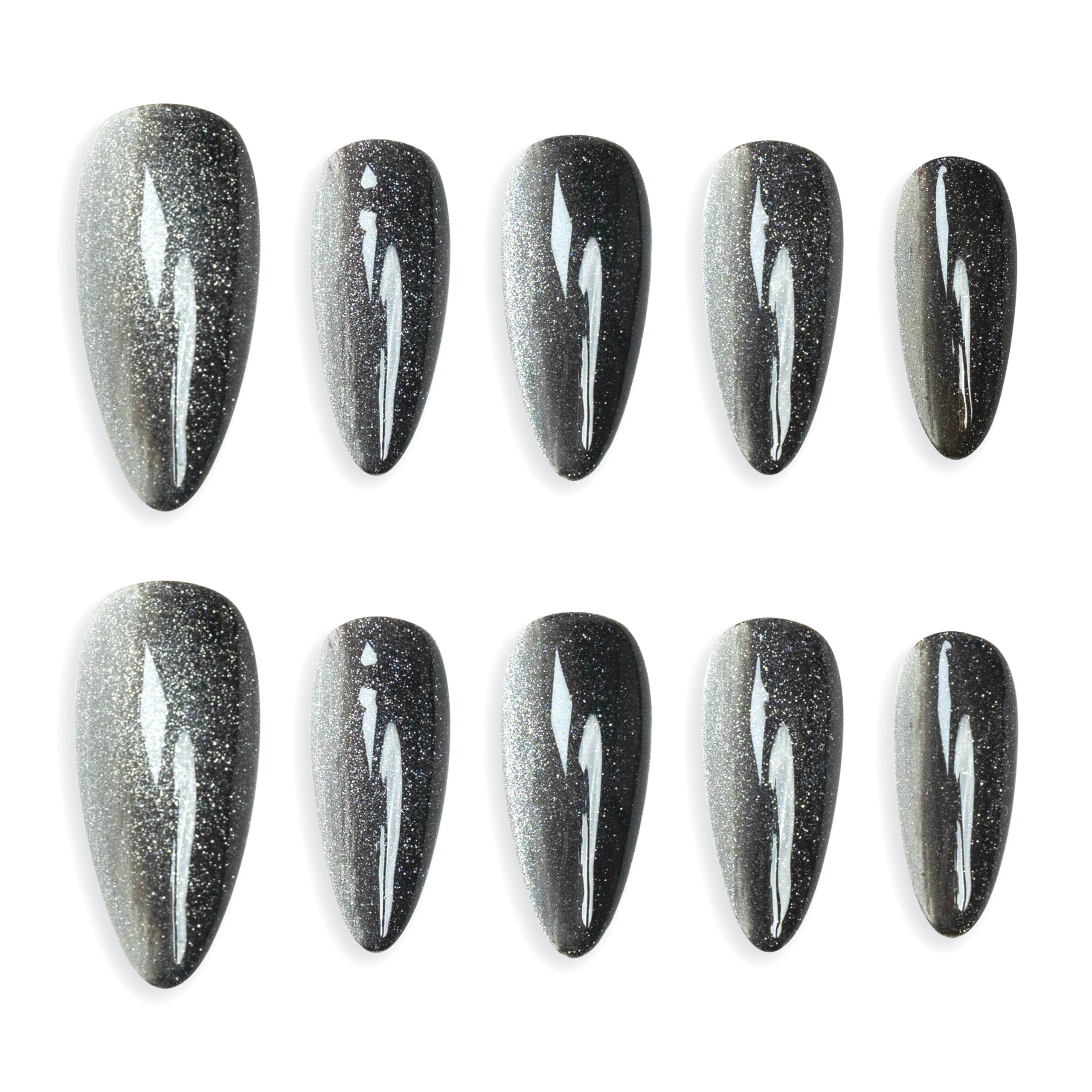 Sun&Beam Nails Handmade Press-on Medium Long Almond Fuchsia Pink Cat Eye Design Charming False Nail Tips 10 Pcs (#124 L) — view 27