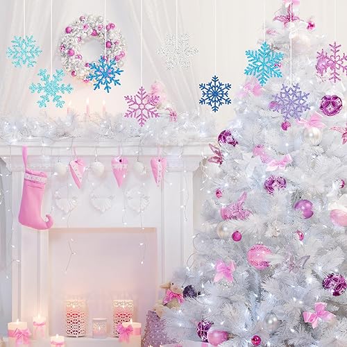 Miniatura 4 de Zonon 48 piezas de recortes de copo de nieve para decoración de invierno y Navidad, recortes de papel de copo de nieve con puntos de pegamento para