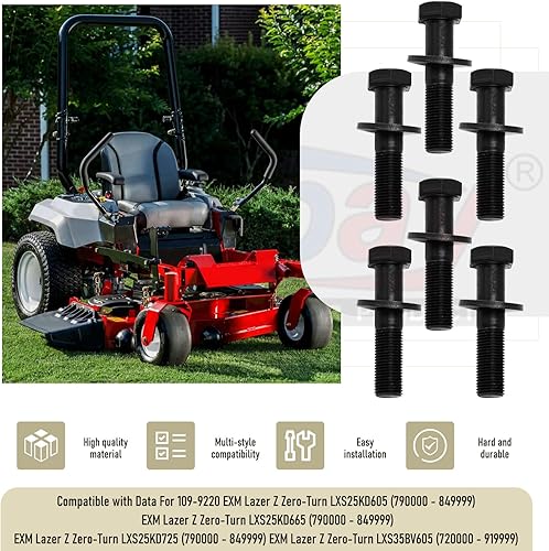 Miniatura 4 de Paquete de 6 pernos de repuesto 109-9220 3213-6 12633 de hoja compatibles con cortacésped Exmark Lazer Z AS CT XS de giro cero (12-20 x 2-14)