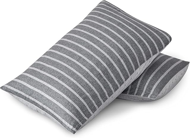 ATsense Zestaw 2 poszewek na poduszkę 40 x 80 cm  100% bawełna, szare paski, z zamkiem błyskawicznym, super miękkie i wygodne