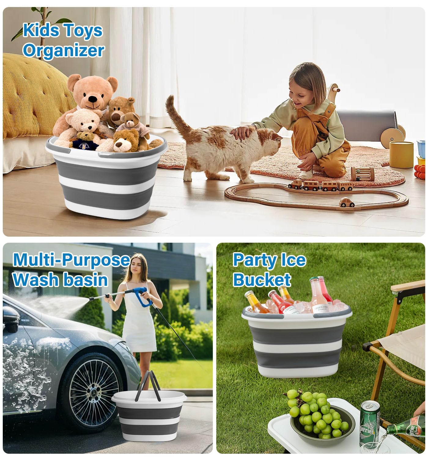 Beldray LA028495GRY Opvouwbare dweilemmer voor waterauto's, 10 l, compact ontwerp, eenvoudig te reinigen, ideaal voor binnen- en buitengebruik, grijs, 31,5 x 31,5 x 25 cm