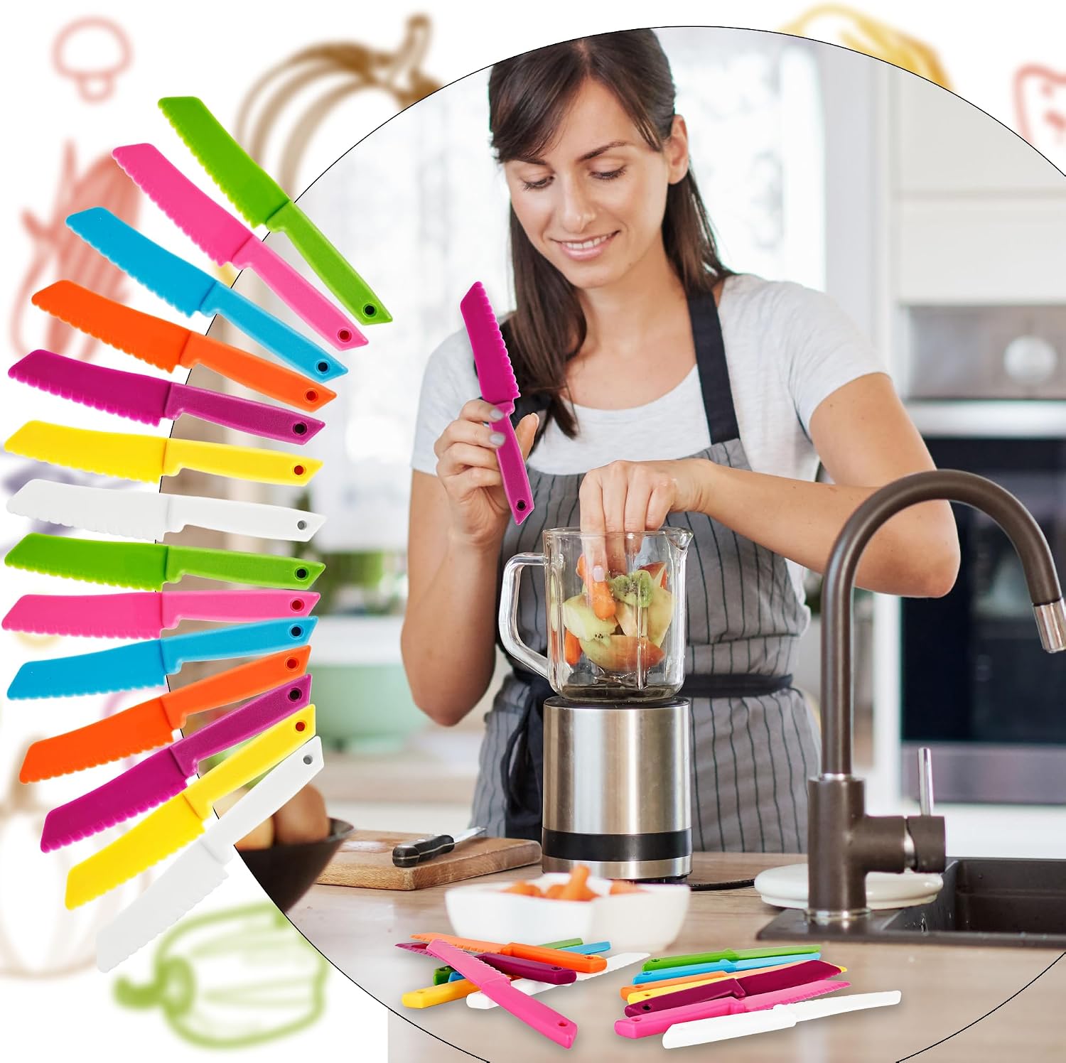 21 Pcs Kids Plastic Knives for Cutting Kids Plastic Kitchen Knives Safe Cooking Tools for Toddlers Kid Play Kitchen Cooking Class Learning Kitchens Set, 7 Colors