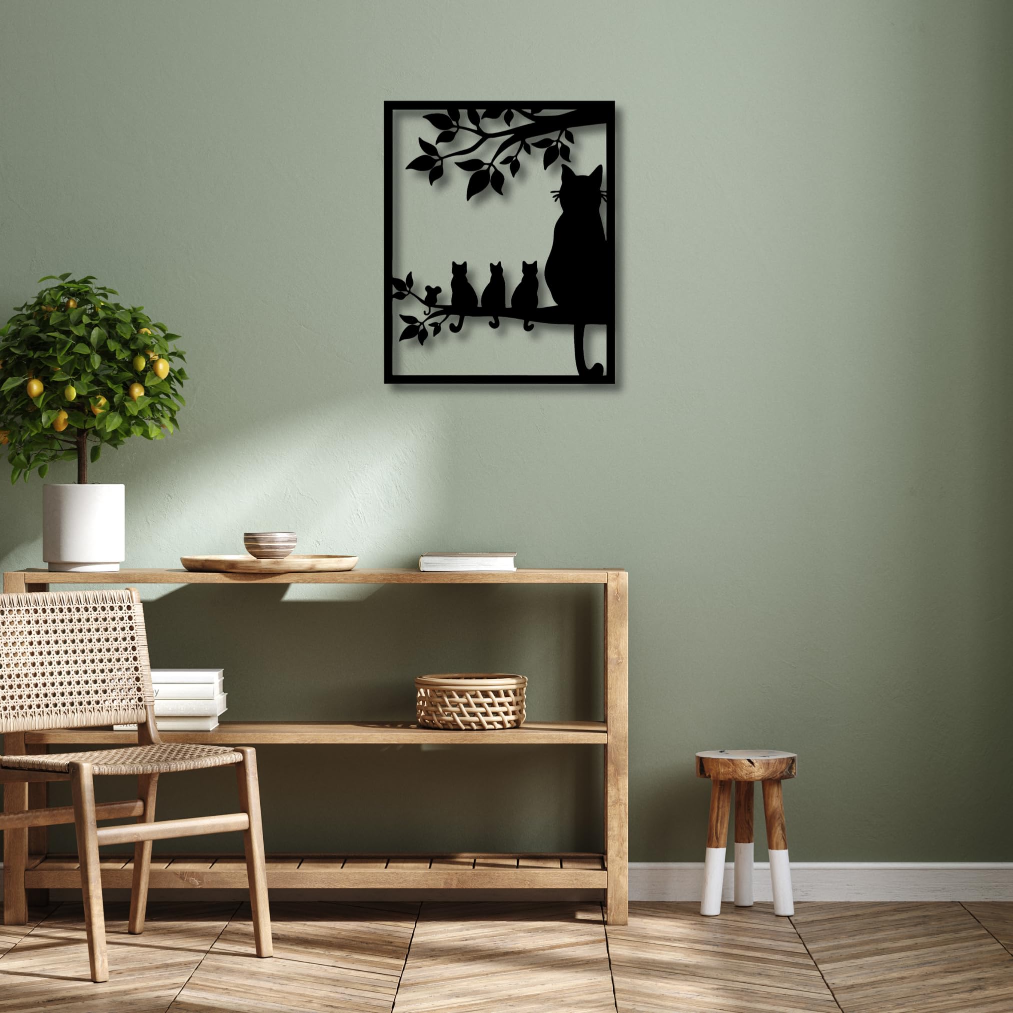 Cuadro de Gatos en Relieve 3D - Silueta Minimalista en Negro - Decoración Moderna para Hogar y Dormitorios