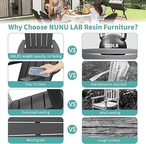 Miniatura 6 de NUNU LAB Silla Adirondack de gran tamaño resistente a la intemperie con soporte para tazas, silla negra para patio al aire libre, sillas Adirondack