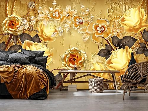 Miniatura 7 de Feather Gold abd - Papel tapiz de pared negro para dormitorio (no se puede despegar y pegar)