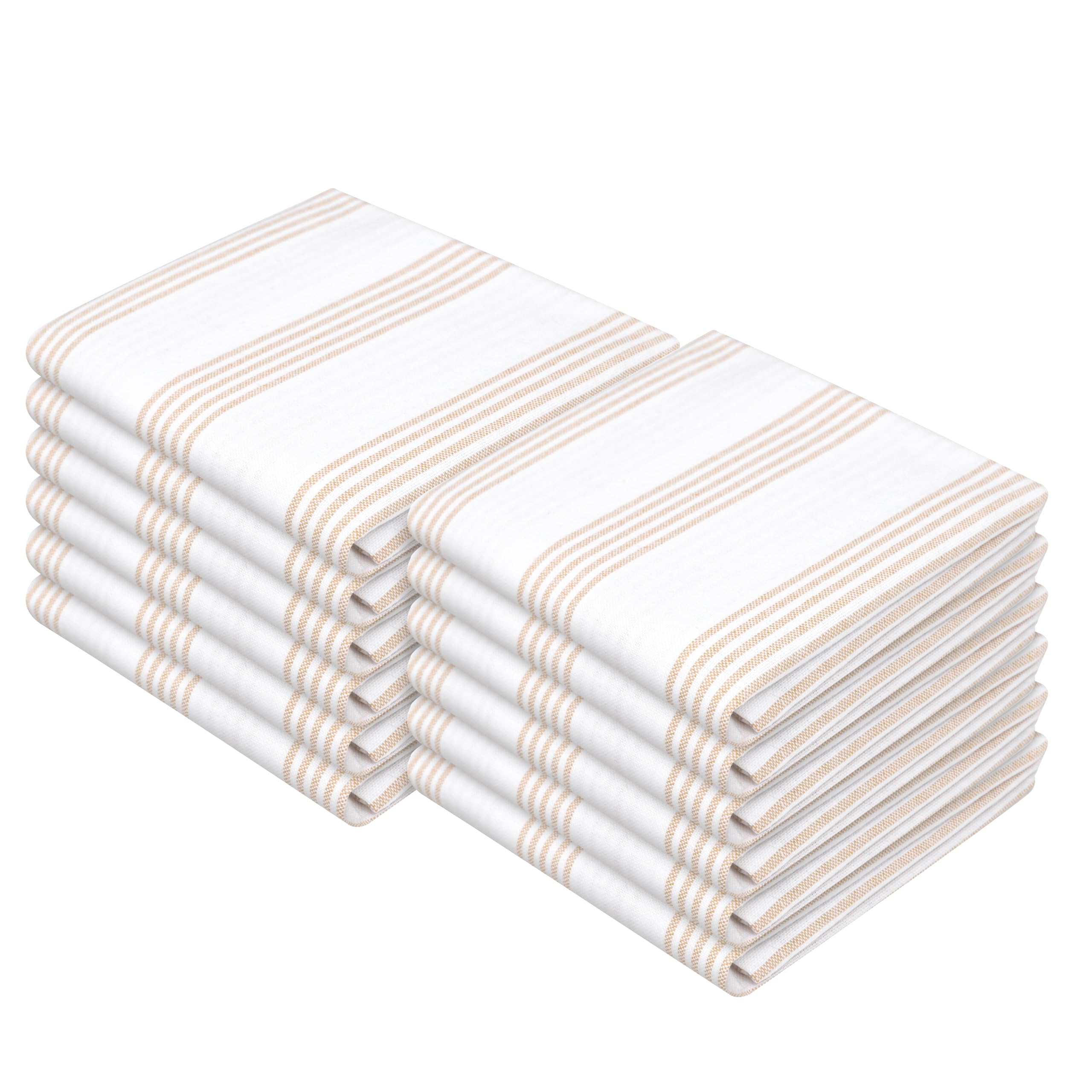 Lot de 12 torchons de Cuisine à Rayures Beiges, 100% Coton, Super absorbants et à séchage Rapide, durables pour Une Utilisation en Cuisine, Nettoyage et séchage de la Vaisselle