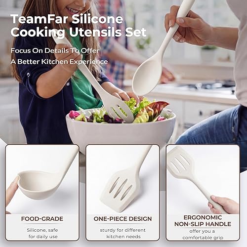 Miniatura 3 de TeamFar Juego de 6 utensilios de cocina de silicona, juego de 6 utensilios de cocina antiadherentes, para cocinar, girar, agitar, mezclar,