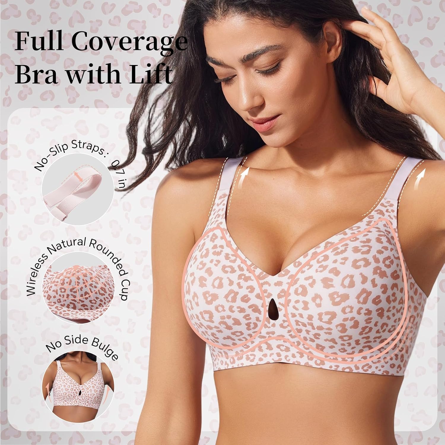 UIMERO Jelly Bras for Women Wireless Comfortable Seamless Leopard Print Bra