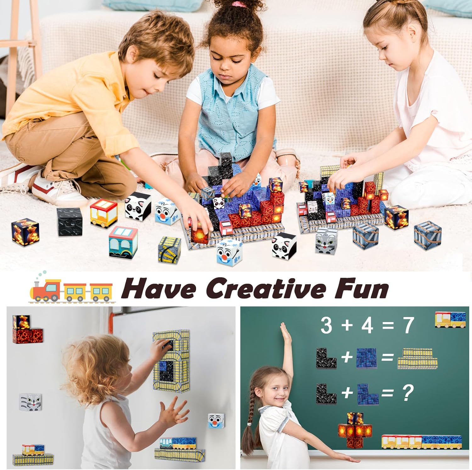 128Pcs Magnetic Blocks - Creative Magnetic Building Blocks for Toddler, Educational Cubes Toys, Sensory Kid Building Toys for Boys Girls 3-8 Years Old, Kids Christmas Birthday Gifts