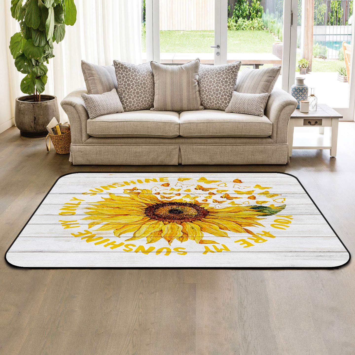 Sunflower Rug for Bedroom Non Skid Area Rugs for Living Room 5'x7' Kids Baby Nursery Room Decor Washable Carpets Wood